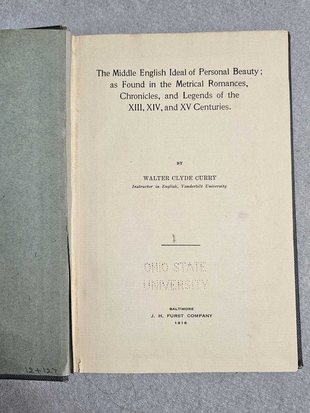 1916 Middle English Ideal of Personal Beauty Walter Clyde Curry Antique 1st Ed